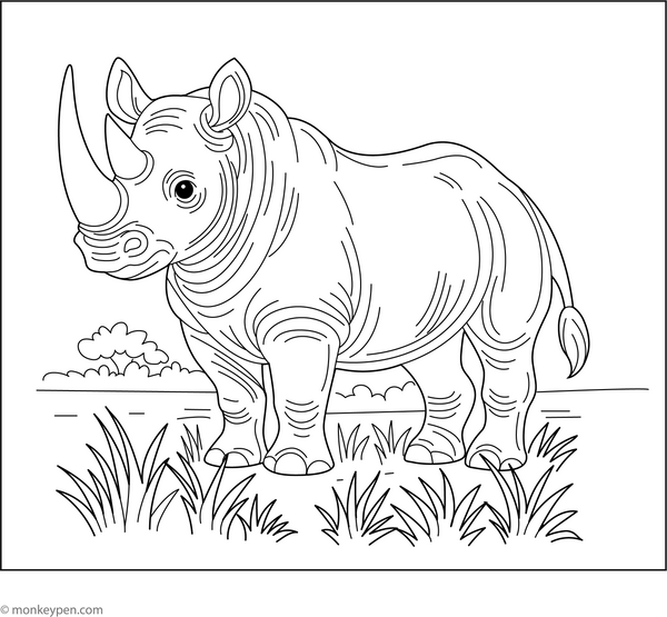 Black Rhino Coloring Page – fun and educational printable for children
