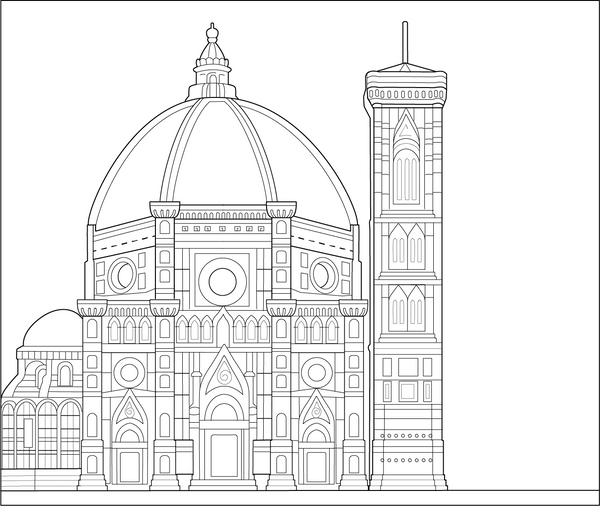 Florence Cathedral Coloring Page – religious building illustration for kids