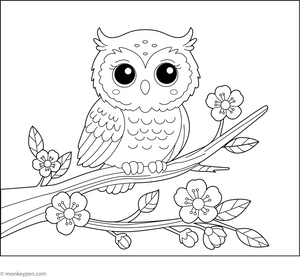 Owl on Tree Coloring Page