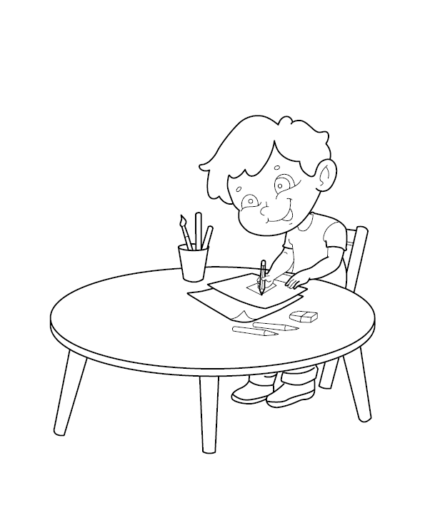 Kid writing Coloring Page