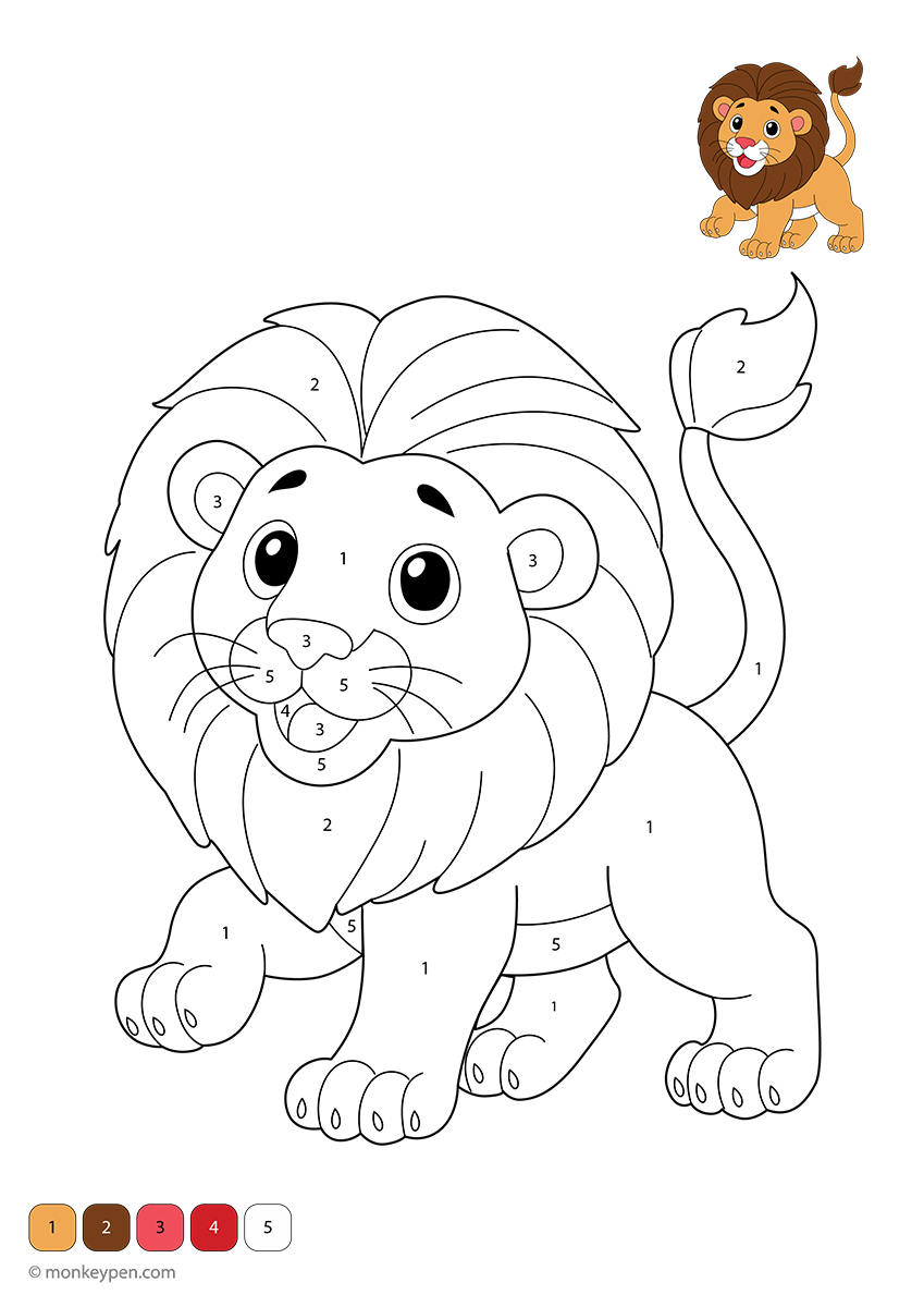 Free Lion – Color by Number Printable PDF for Kids