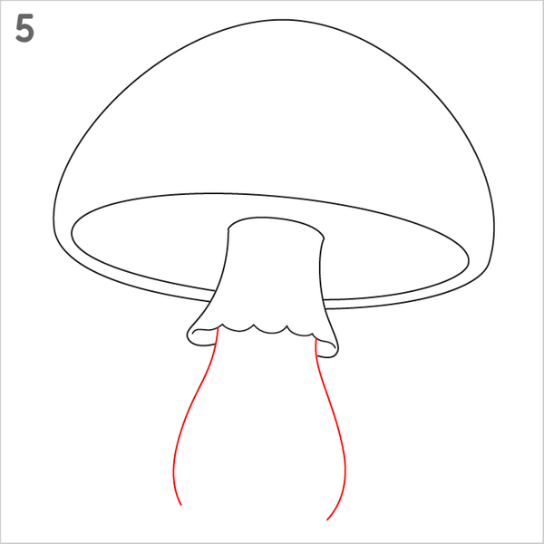 Easy guide showing how to draw a mushroom step by step for kids.