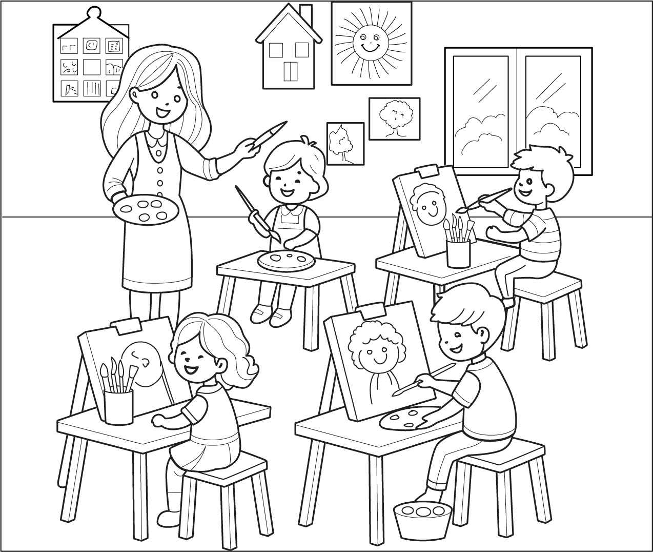 Colouring Layout School Art Class Coloring Page
