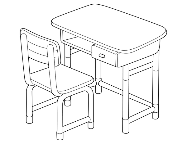 Student Desk and Chair coloring page – fun and educational printable for children