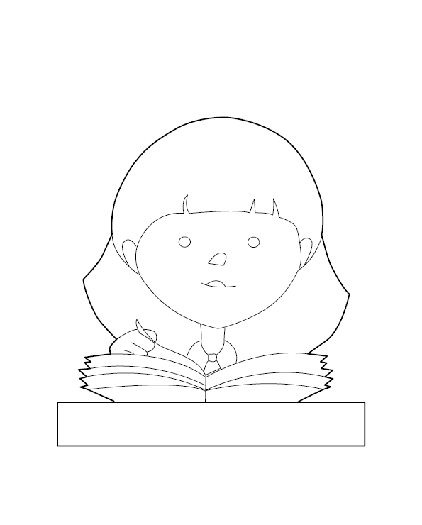 Girl Reading Book Coloring Picture