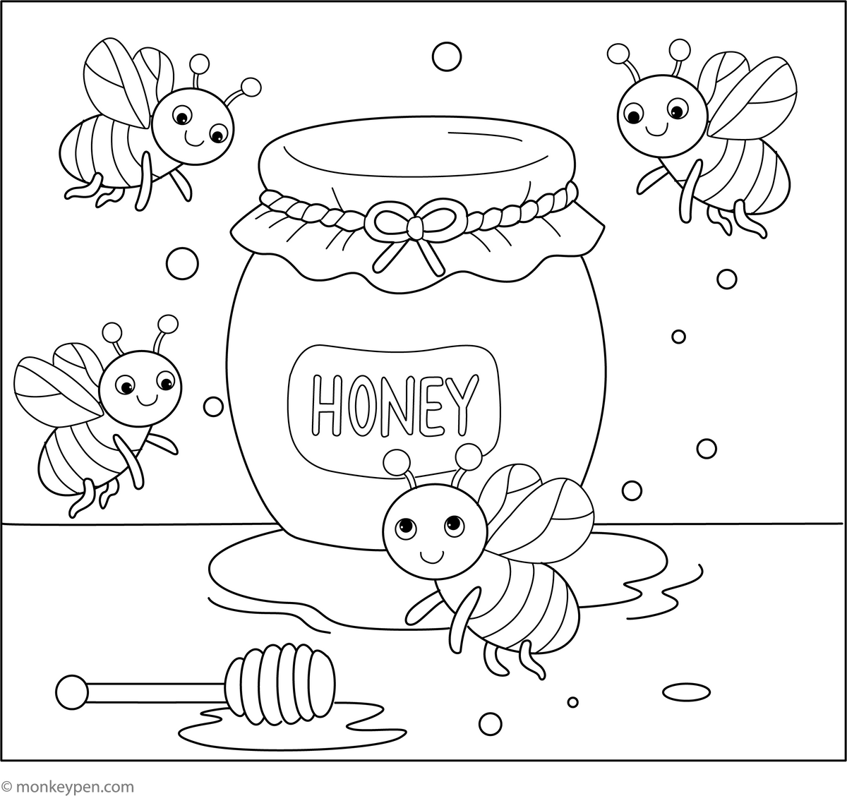 Bees And Honey Jar Coloring Page bees-and-honey-jar-coloring-page