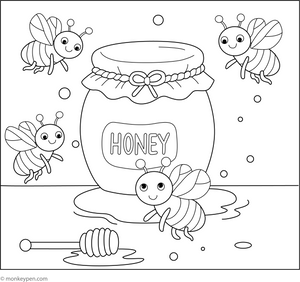 Bees and Honey Jar Coloring Page – fun and educational printable for children