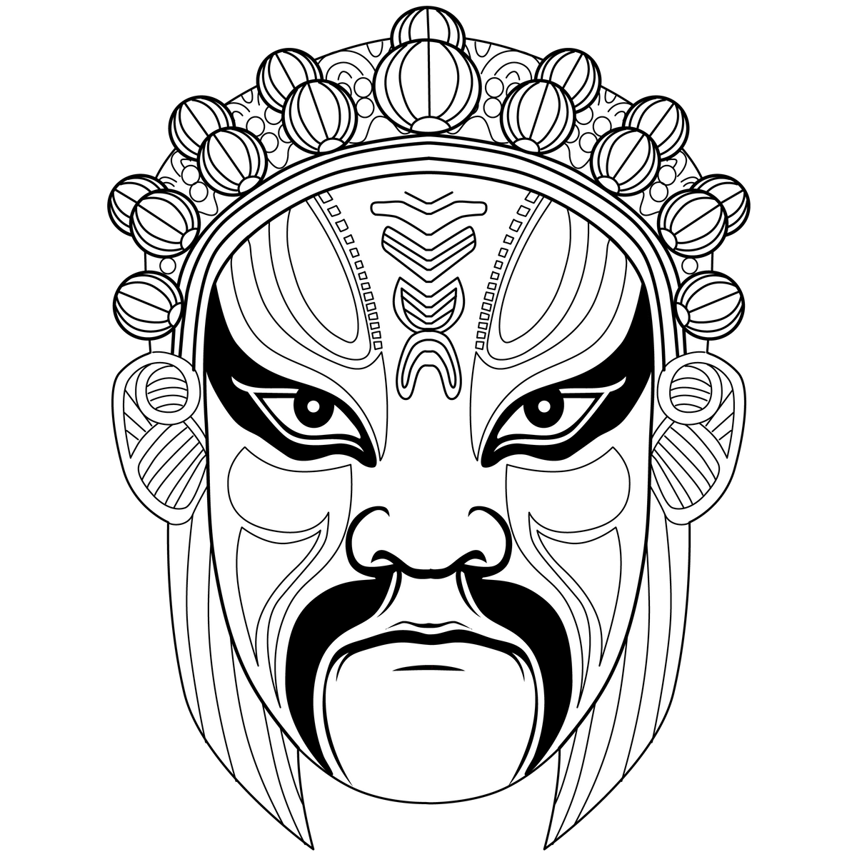 Chinese Opera Mask Simple Chinese Opera Mask Coloring Page