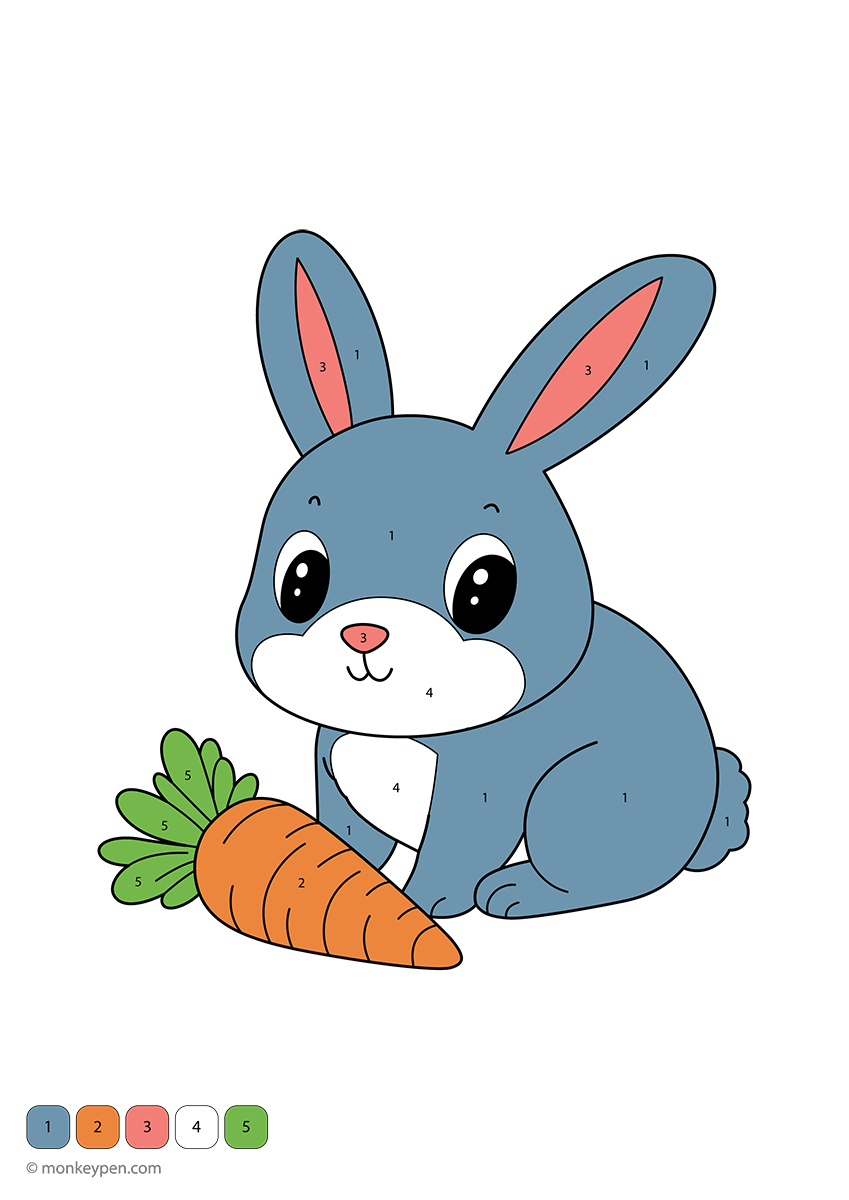 Free Rabbit Color by Number PDF – Worksheet for Toddlers