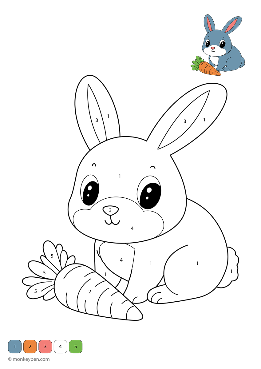 Grade R Colour By Number Rabbit Free Rabbit Color by Number PDF – Worksheet for Toddlers