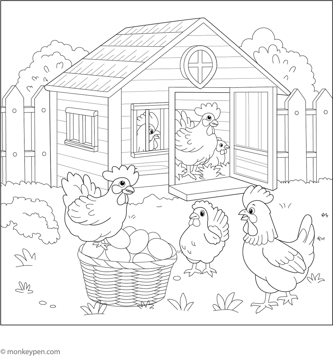 Chicken Coop Coloring Page – Free Printable PDF for Kids