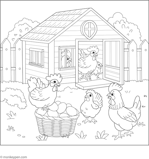 Chicken Coop Coloring Page