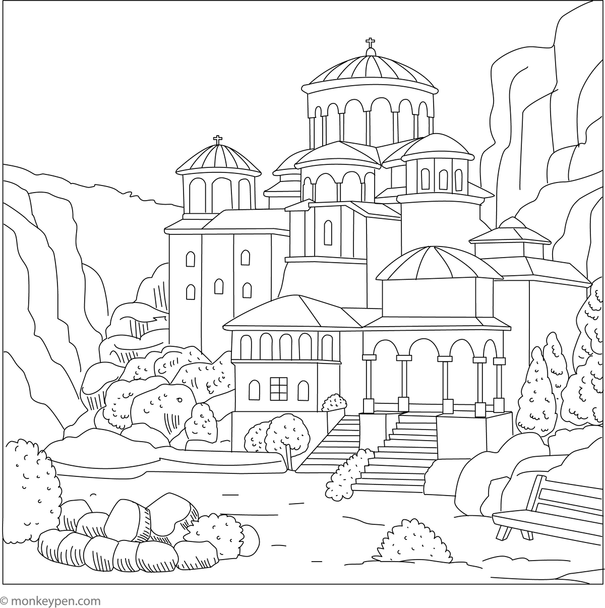 Meteora Monastery Coloring Page