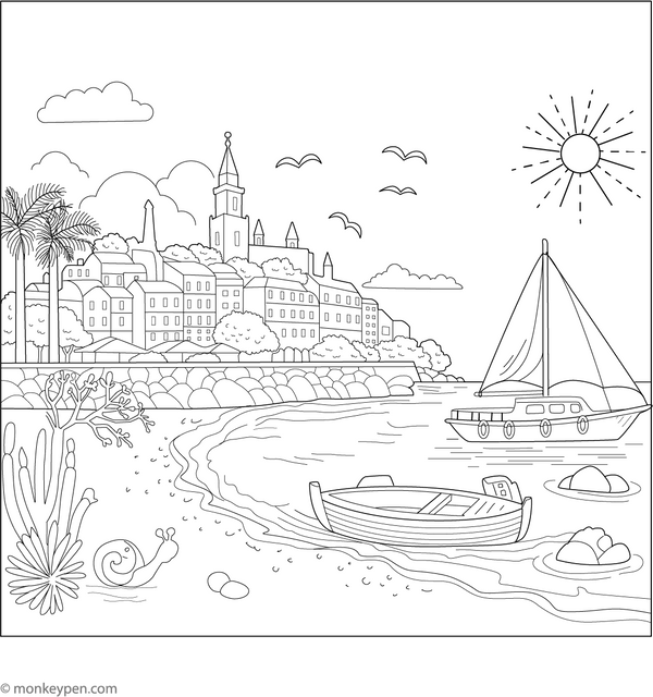 French Riviera Coloring Page