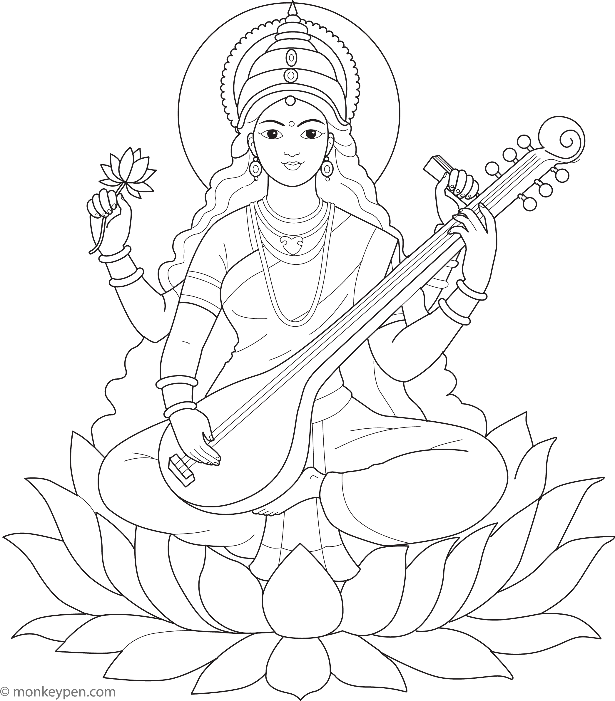 Goddess Saraswati Coloring Page