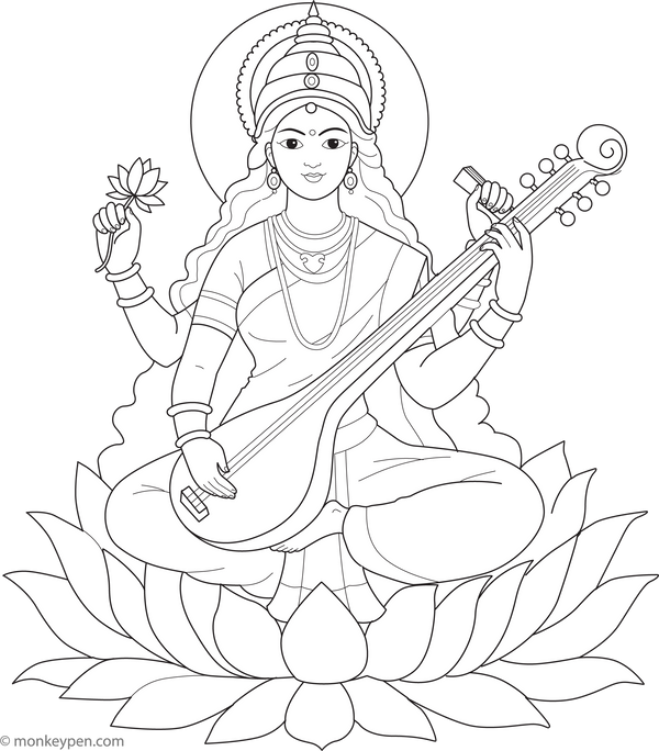 Goddess Saraswati Coloring Page