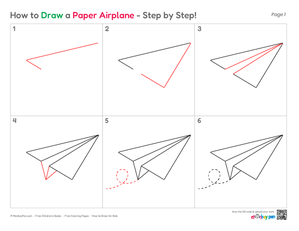 Simple paper airplane illustration for kids and beginners.