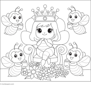 Queen Bee and Her Throne Coloring Page – fun and educational printable for children