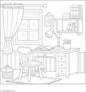 Study Room Coloring Page – fun and educational printable for children