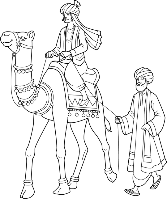 Rajasthan Camel Safari Coloring Page