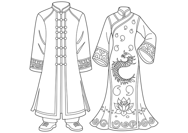 Chinese Traditional Clothing coloring page – fun and educational printable for children