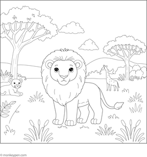 Lion’s Habitat Coloring Page