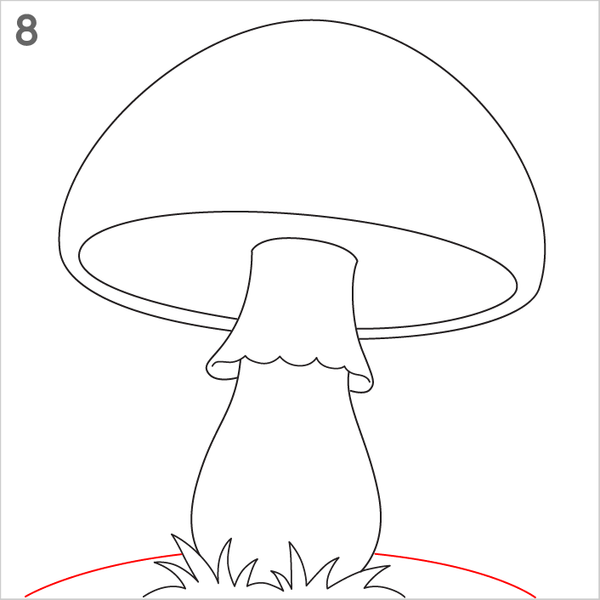 Creative mushroom sketch built step by step with easy curved lines.