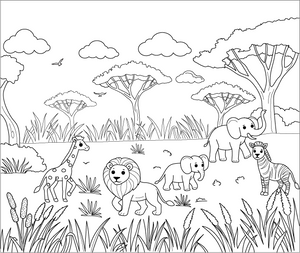 Savannah and Grasslands Coloring Page – fun and educational printable for children