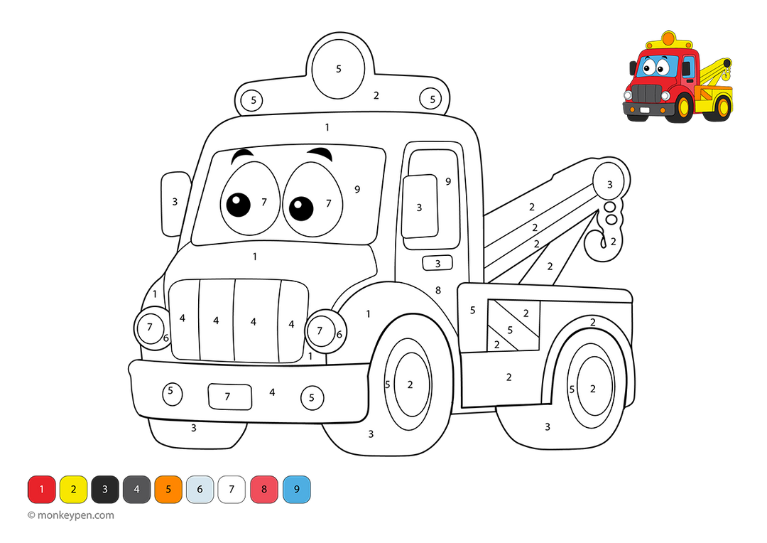 Truck Math Color By Numbers Free 285 Color by Number Printable – Free Worksheets for Kids