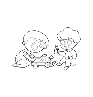 Boys Playing with Toys Coloring Image