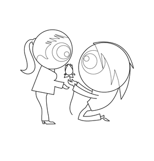 Boy giving rose to girl Free Love Representation Coloring  page – fun and educational printable for children