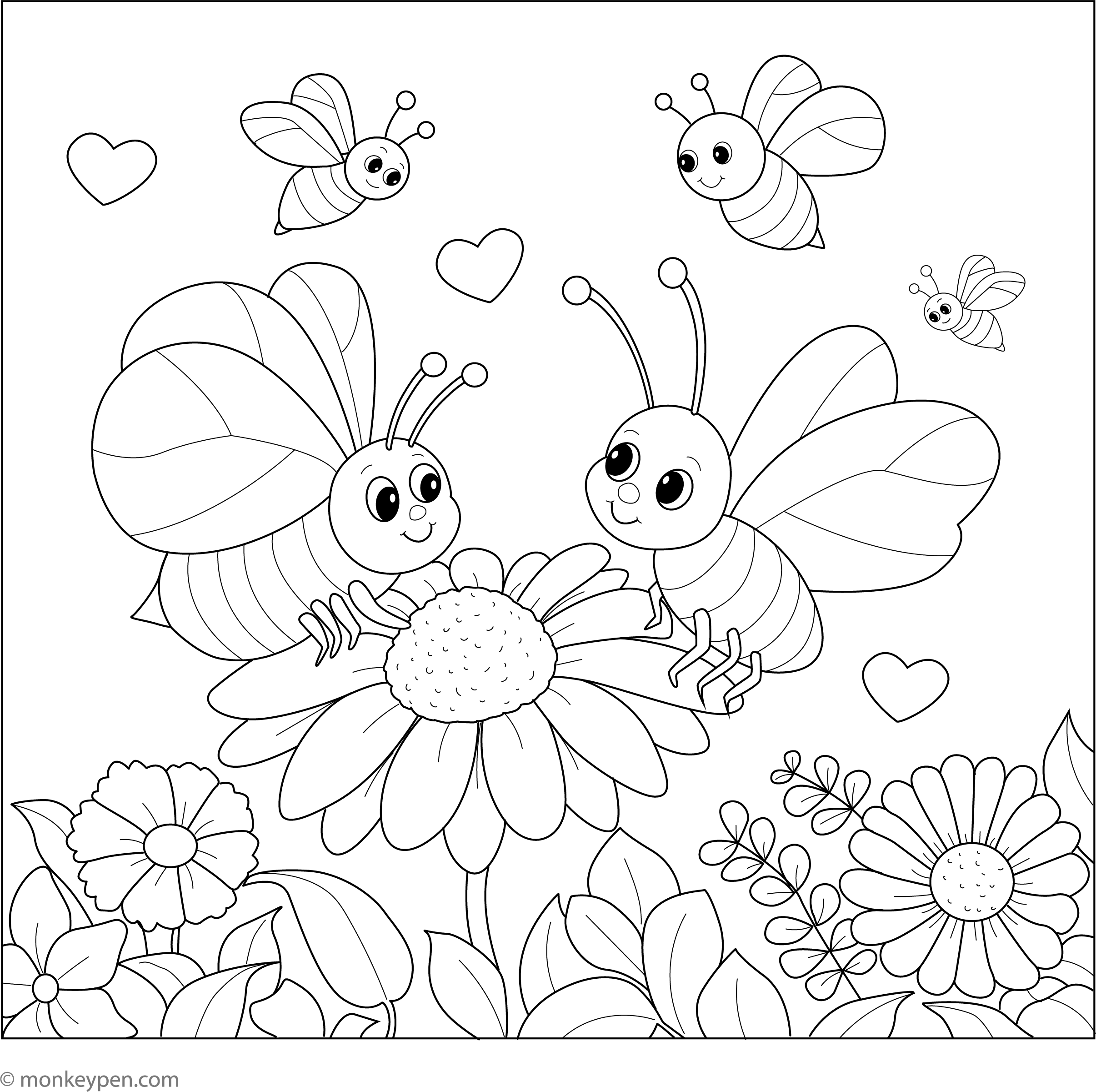 Spring Colouring Bees Bees And Butterfly Friendship Coloring Page