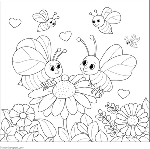 Bees and Butterfly Friendship Coloring Page – fun and educational printable for children