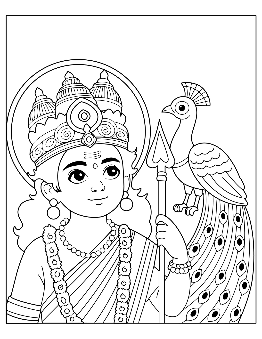 Lord Murugan - Free Coloring Page Printable PDF