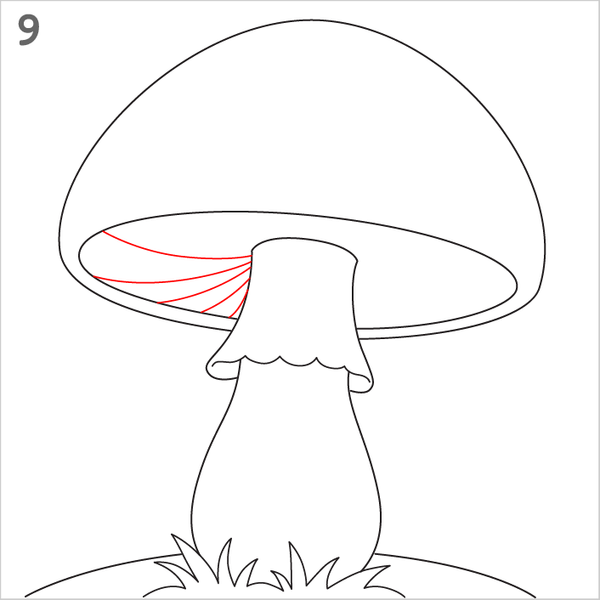 Easy forest mushroom drawing featuring a rounded cap design.