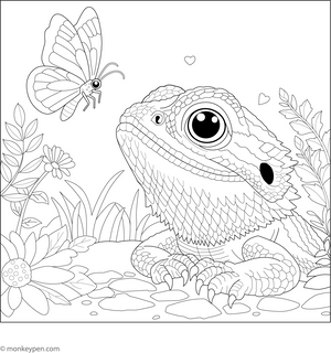 Bearded Dragon and Butterfly Coloring Page