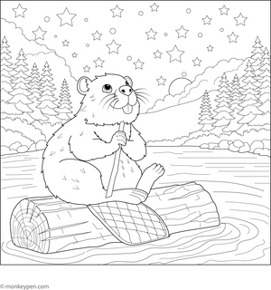 Beaver under Stars Coloring Page