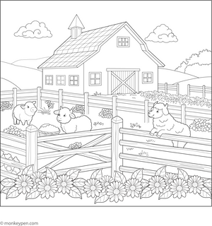 Farmyard Fence Coloring Page