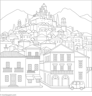 Nafplio Old Town Coloring Page