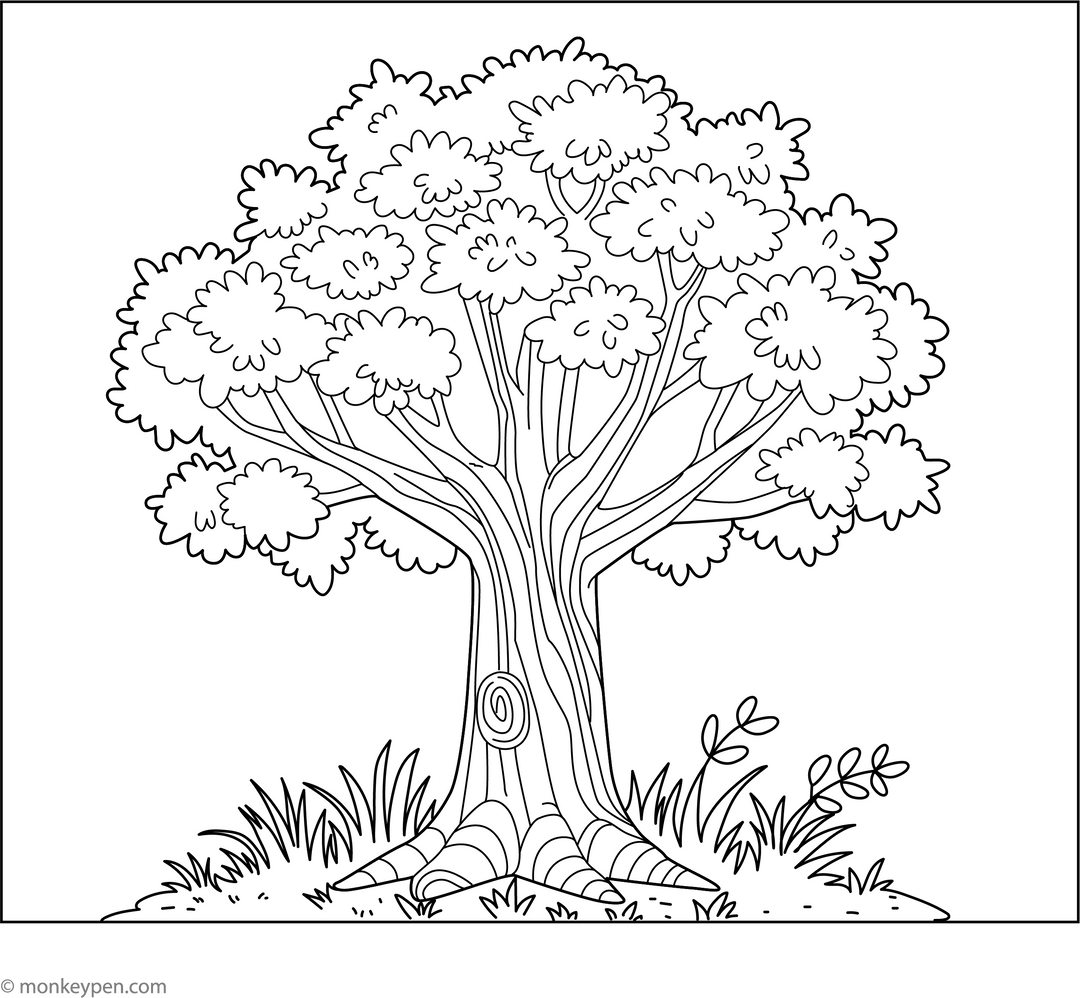 Fun Oak Tree Coloring Page – Free Printable PDF for Kids