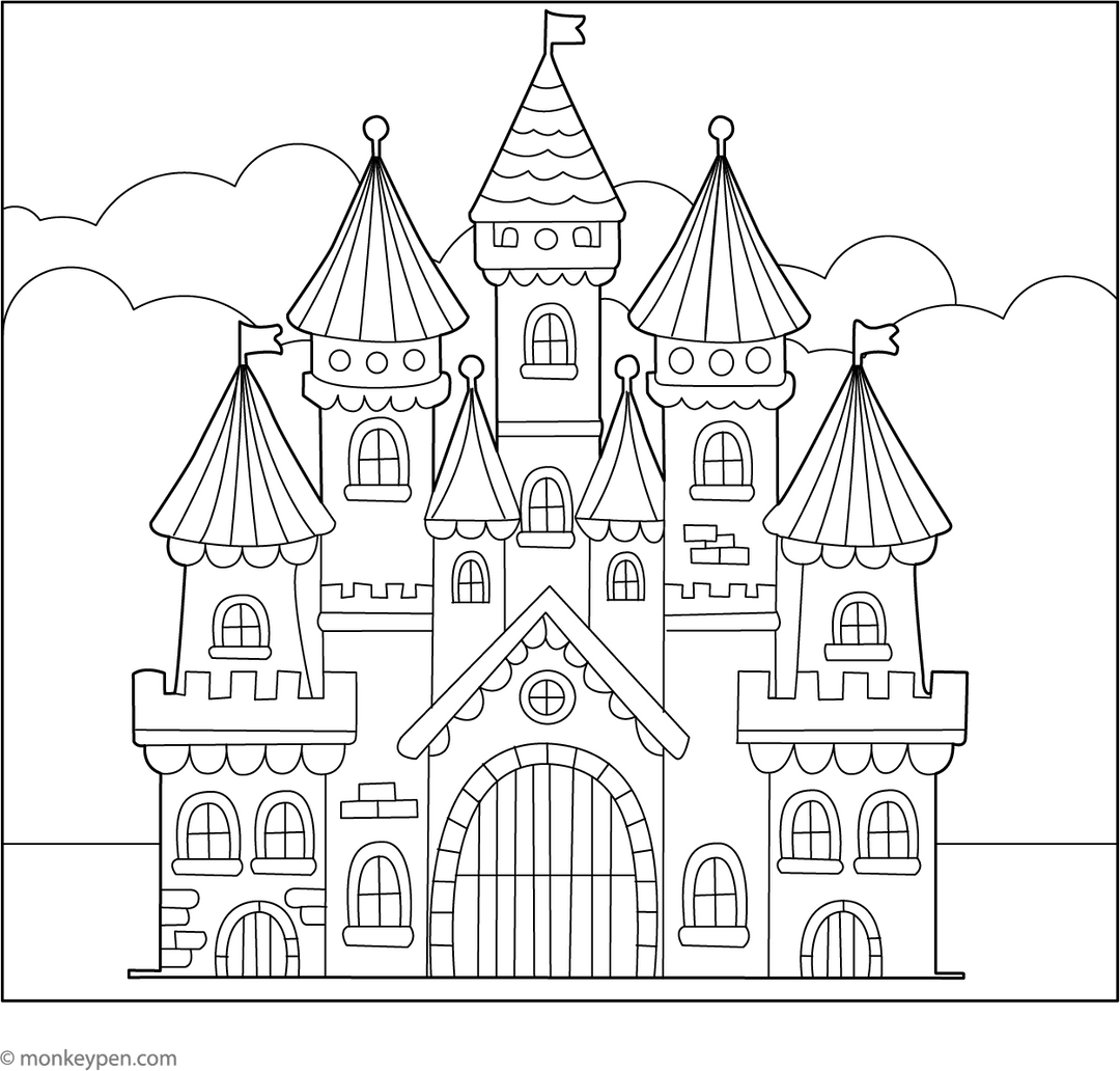 Castle Coloring Page – Magical Fortress Printable for Kids to Color