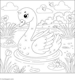 Graceful Swan on Lake Coloring Page  – fun and educational printable for children