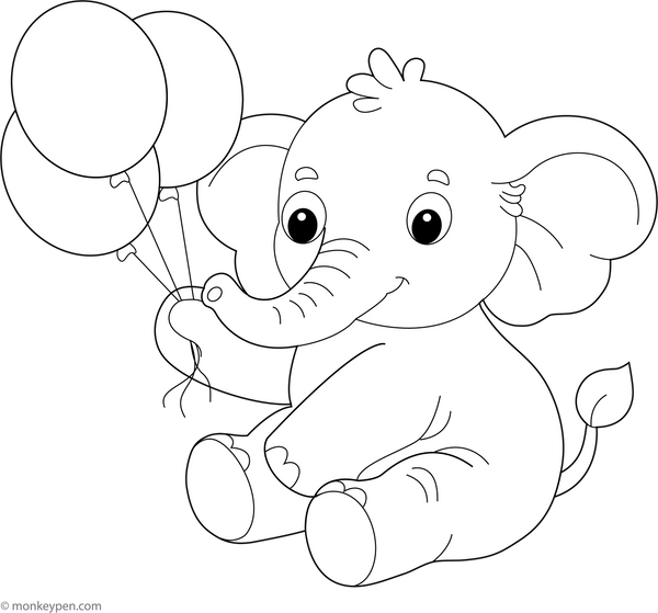 Elephant with Balloon Coloring Page