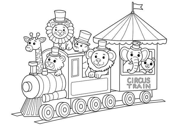 Circus Train coloring page – transportation-themed printable for kids