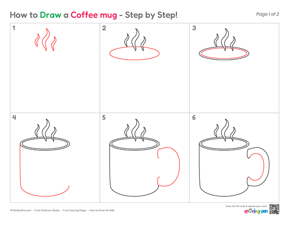 Cute coffee mug sketch for kids