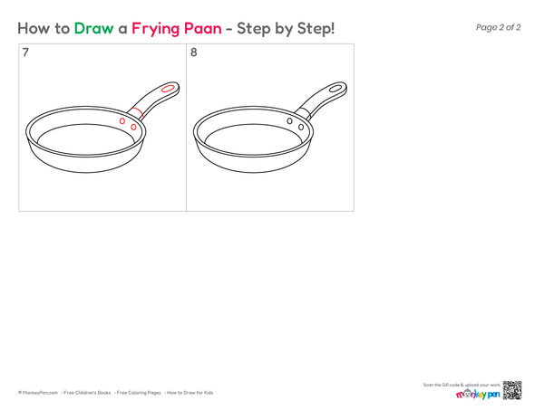 Simple frying pan outline drawing for children's art activities.
