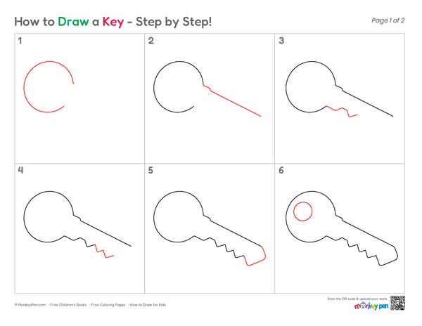 Simple key sketch for kids' drawing practice and creative activities.