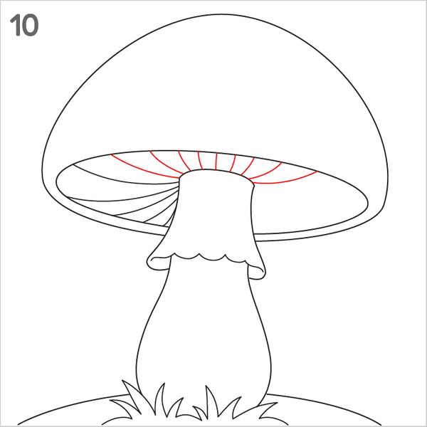 Child-friendly mushroom art tutorial with clear outline details.