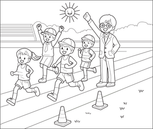School Sports Day coloring page – educational printable for children