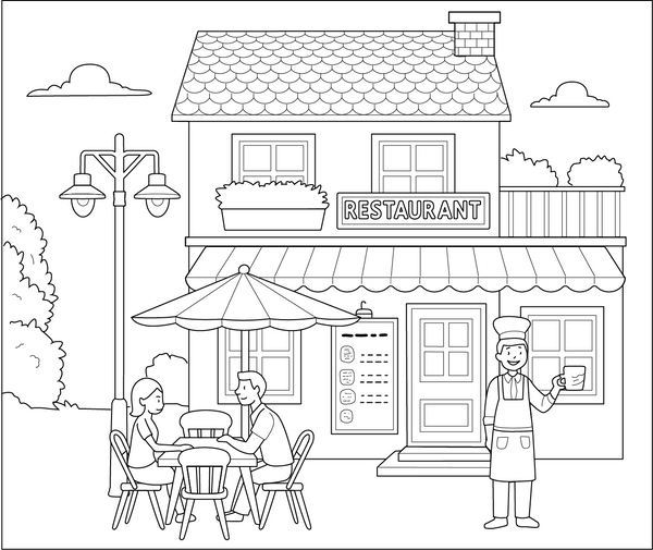 Restaurant coloring page – fun and educational printable for children